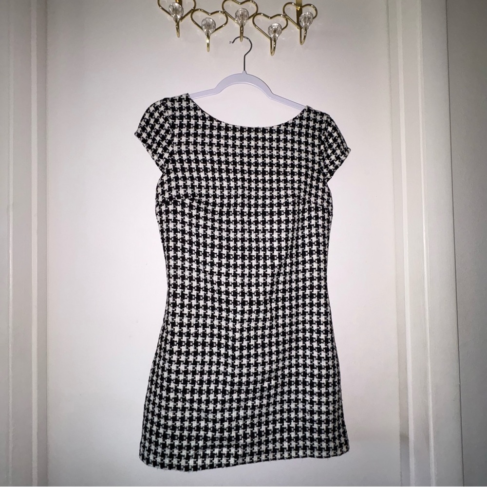 Speechless Black and White Puff Sleeve Mini Dress